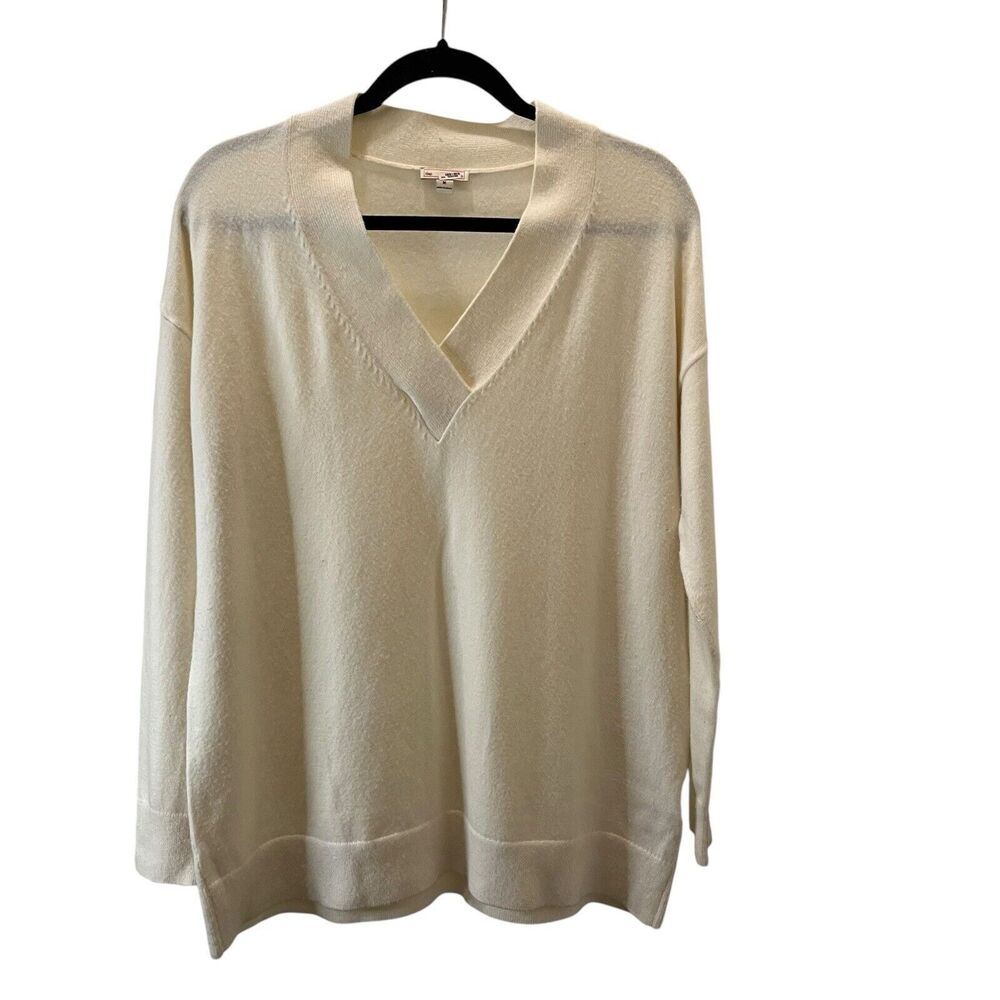 GAP Merino Wool Blend V Neck Cream Long Sleeve Pullover Sweater Womens Size M